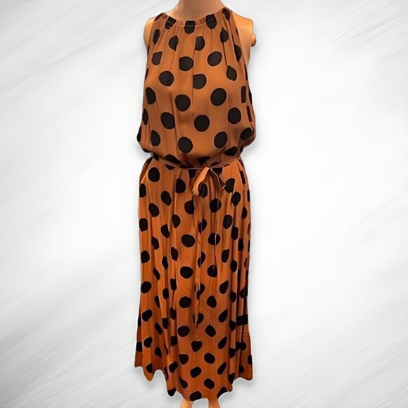 Long Tall Sally Halter Dress Sleeveless Polka Dot Design Black & Tan W 4 BNWT - Picture 6 of 11